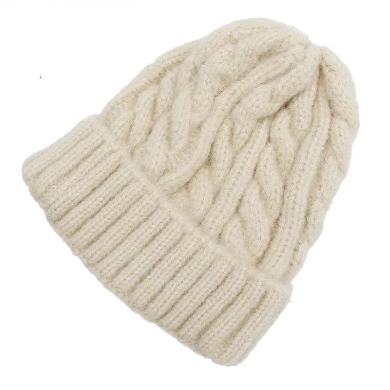 Beige Кашемировые вязаные шапочки толстый слой кашемир Skullies женская шапка вязаные теплые шапки унисекс теплая шапочка-бини - Цвет: Beige
