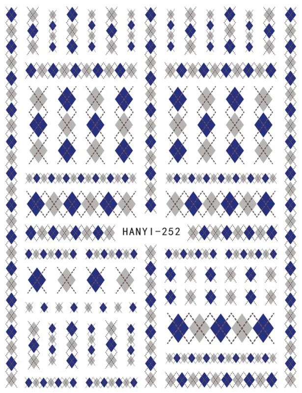 hanhyi-254-253 series grid nail art stickers decal cheetsan brand template diy nail tool decorations