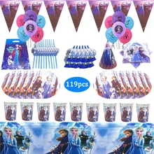 

119pcs Disney Frozen2 Elsa & Anna Theme Birthday Party Decoration Disposable Tableware Peper Cup Plate Baby Shower Gift Supplies