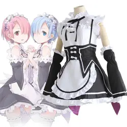 Аниме Re: ZERO-запуск жизни в другом мире-Косплей костюмы рам и рем косплей костюм горничной Хэллоуин Карнавал вечерние женщины