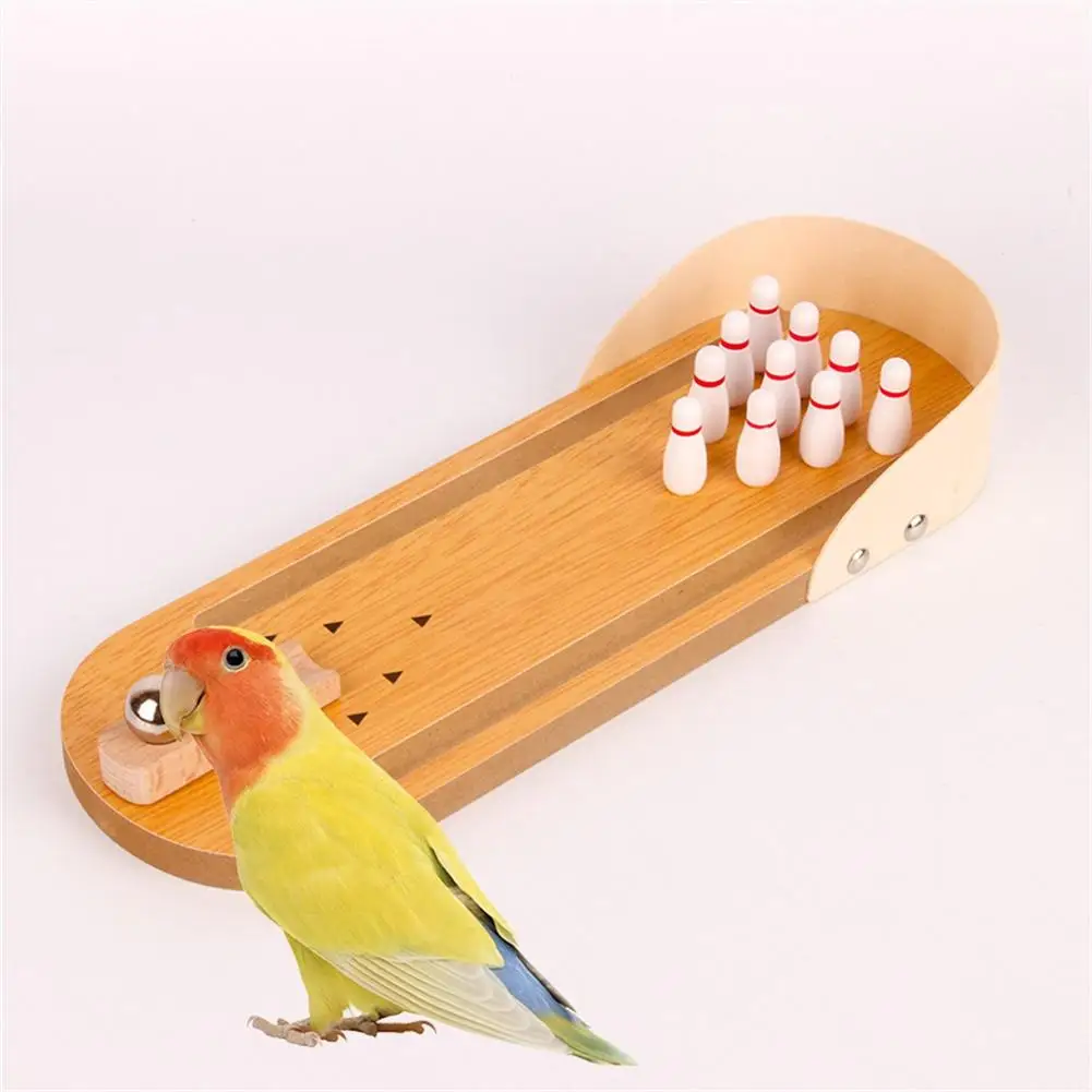 Parrot Bird Wooden Mini Desktop Bowling Toy Parakeet Intelligence