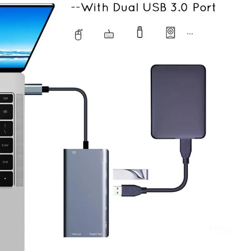 8 в 1 USB C к RJ45 Lan 4K HDMI VGA 2 3 0 SD кардридер 5 мм разъем типа концентратор док адаптер для