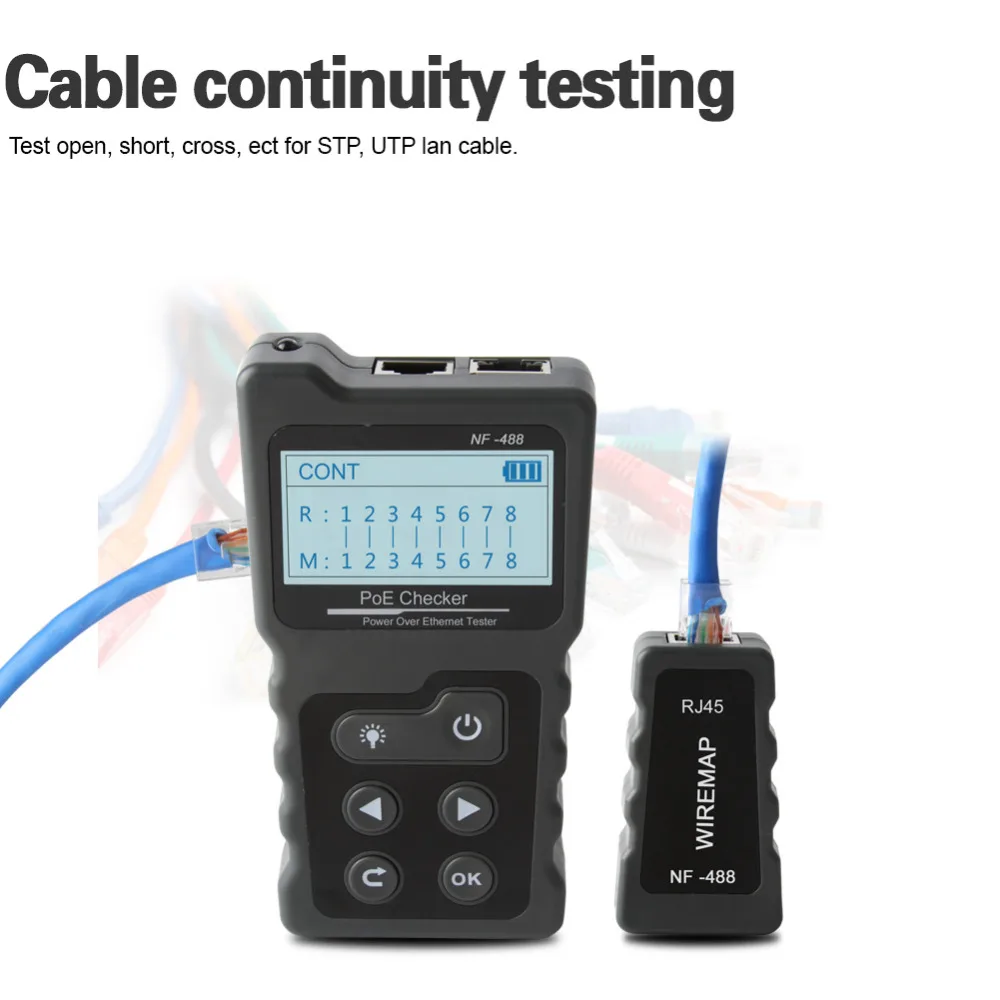 LCD Network Cable Tester Lan Test PoE Checker NF-488 Inline PoE Voltage Current