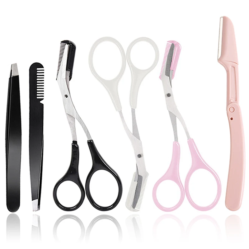 Eyebrow Trimmer Set Tweezers Scissor Comb Makeup Tools Hair Removal