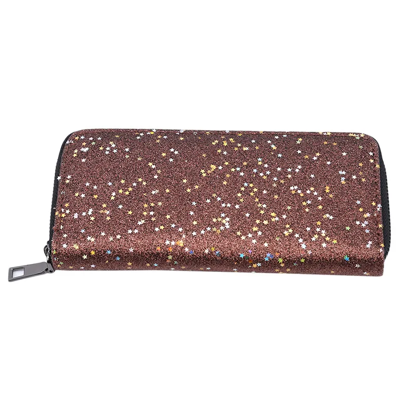 Brown Женские Длинные кошельки, блестящие вечерние кошельки на молнии, кошельки с блестками, модные женские кошельки, кошелек, клатч, держатель для карт - Цвет: Brown