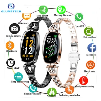 

Bluetooth H8 Women Smart Wristband Fitness Bracelet Heart Rate Monitor Blood Pressure Blood Oxygen Smart Band Best Gift For Lady