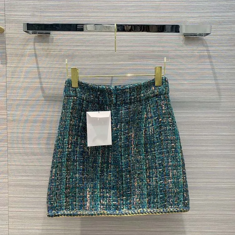 

2019 autumn new women wool tweed A-line skirt tclai