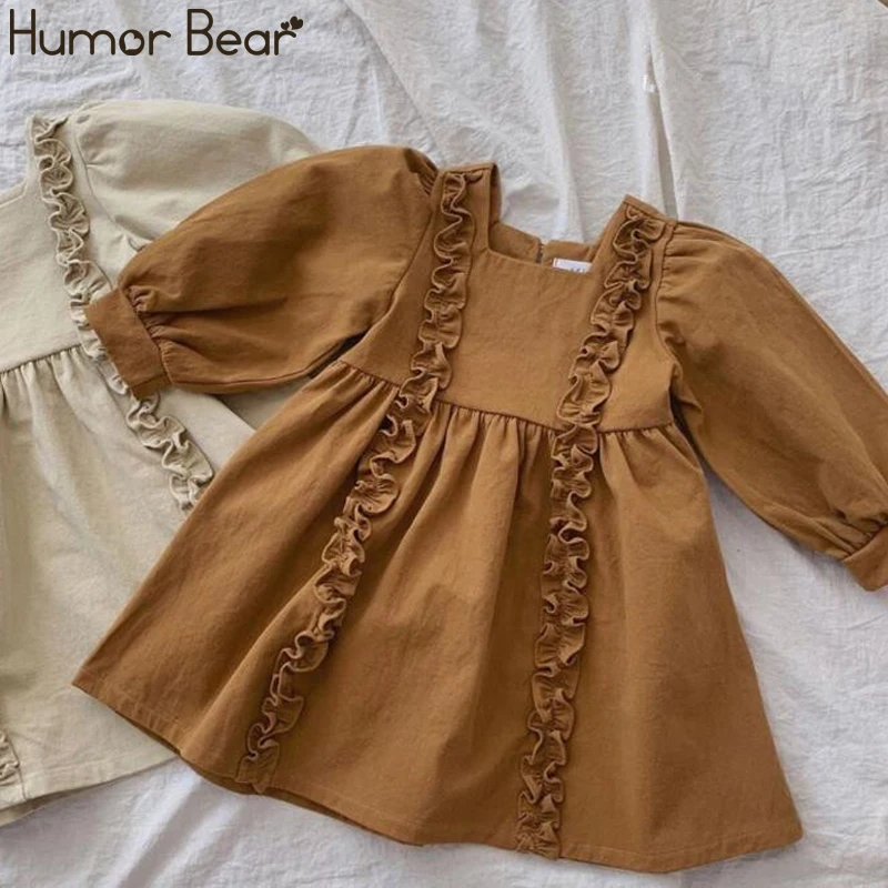 Humor Bear/ г. Осенне-зимнее платье для маленьких девочек Хлопковое платье принцессы с оборками и рукавами-фонариками детское свободное платье из Японии и Южной Кореи
