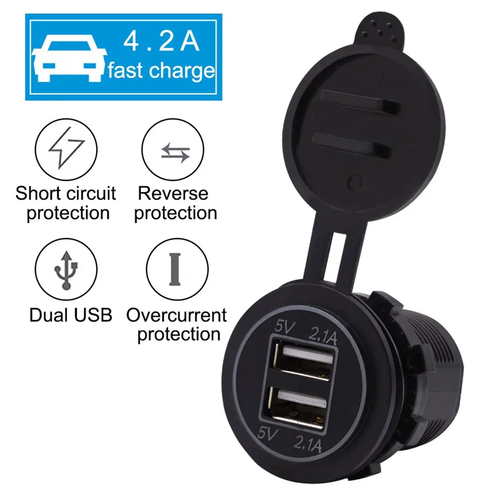 Универсальное автомобильное зарядное устройство 4.2A USB Автомобильное зарядное устройство DC12V-24V Водонепроницаемый двойной USB зарядное устройство 2 порта разъем питания