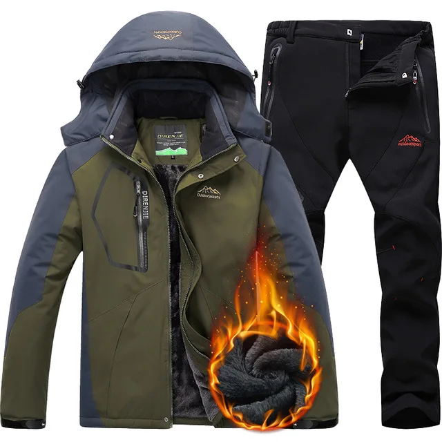 Army Black Зимний лыжный костюм для мужчин, ветронепроницаемые водонепроницаемые теплые лыжные куртки и штаны, зимняя одежда для катания на лыжах и сноуборде, мужские куртки - Цвет: Army Black