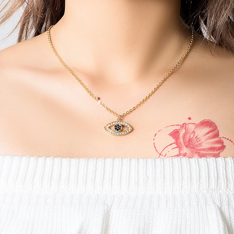 Jaeeyin 2020 Fashion Charm Luck Turkey Evil Eye Blue Rhinestone Choker Blade Clavicle Chain Girlfriend Birthday Gift Female | Украшения и