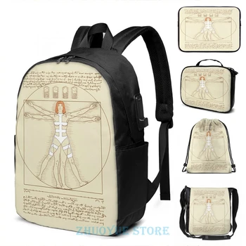 

Funny Graphic print Vitruvian Leeloo USB Charge Backpack men School bags Women bag Travel laptop bag