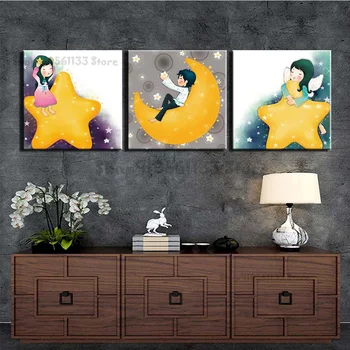 

Cartoon Star Moon Girl Boy Diamond Painting Cross Stitch Mosaic Home Decoration Embroidery Sale Triptych Art Handmade Gift G2440
