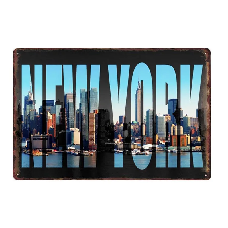 Соединенные Штаты Нью-Йорк металлический плакат ретро Оловянная табличка старинное украшение бар безаварийные тарелки домашний декор 20x30 см