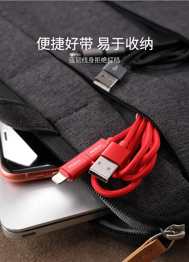 ROCK usb type C кабель для освещения 2 в 1 металлический нейлоновый Плетеный type-C 8-контактный кабель для синхронизации данных для iPhone 6 8 7 samsung USB C шнур