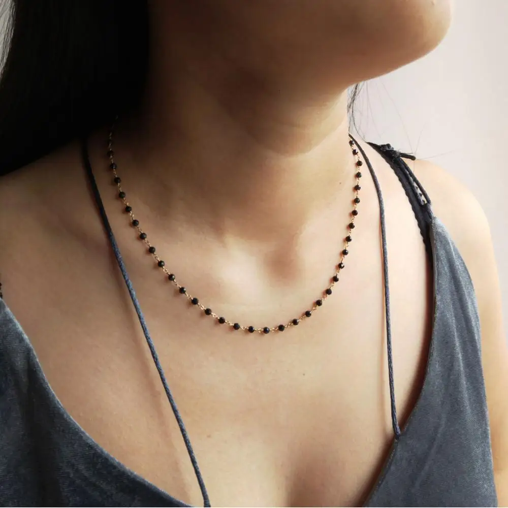 Lily Jewelry Черный шпинель 3 мм Ожерелье из стерлингового серебра 925 пробы золотой