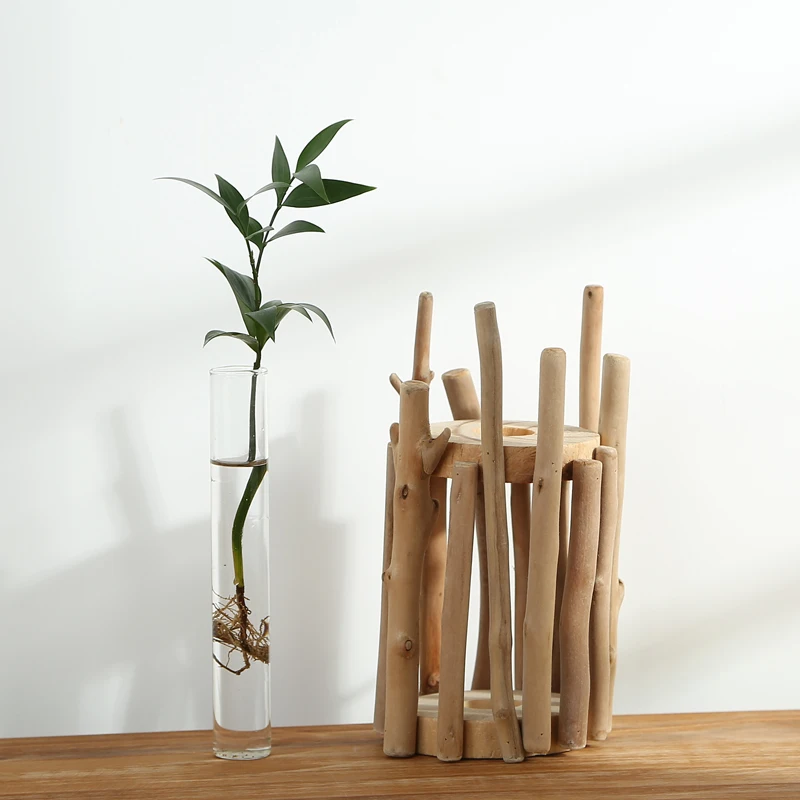 2 в 1 ручная работа деревянная настольная ваза со стеклянной трубкой креативный натуральный деревянный Декор для дома/магазина подарок на день рождения