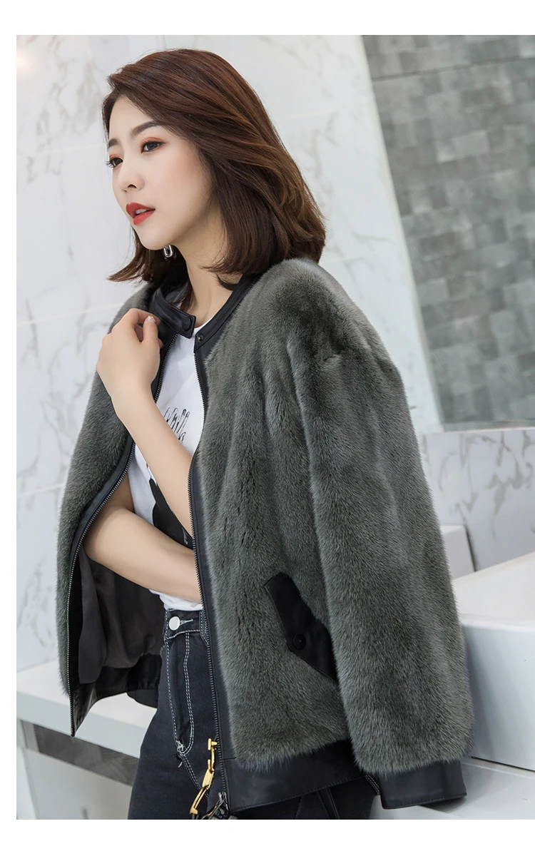 

JKP 2019 Real Mink Fur Coat for Women Winter Warm Fashion Temperament Short Jackets Baseball Uniform Mink Fur Coat