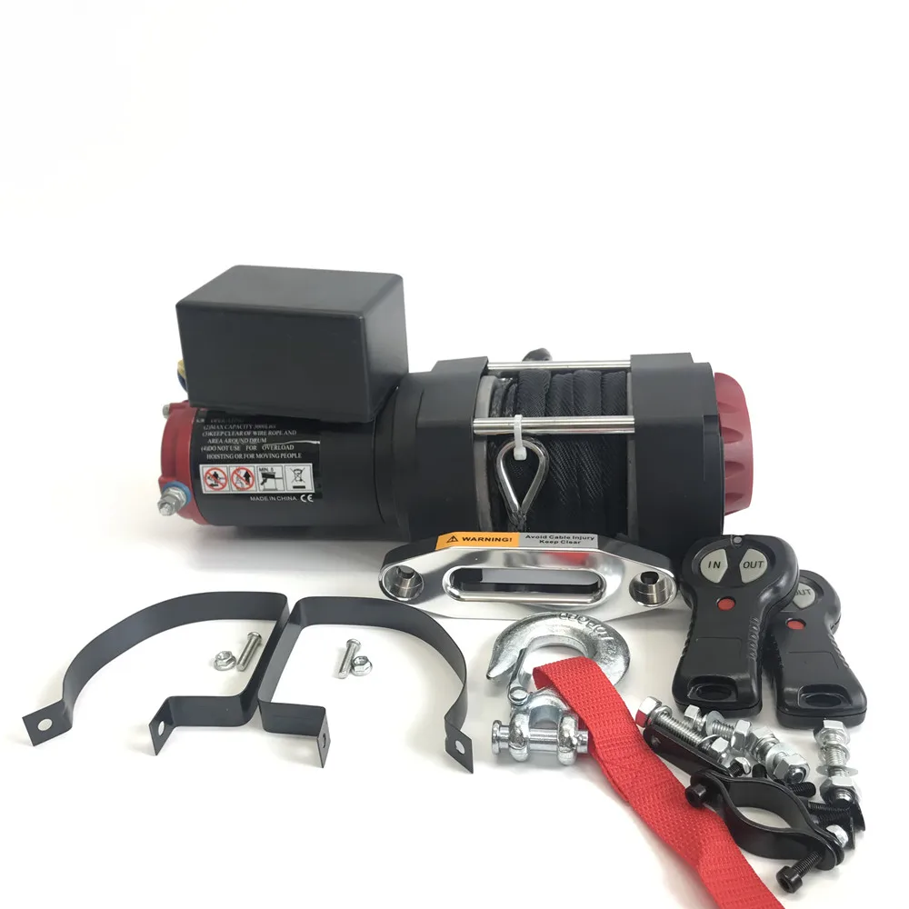 

Электрическая лебедка Dyneema, 12 В, 3000 фунтов, синтетический трос, вездеход, внедорожник, черная электрическая лебедка