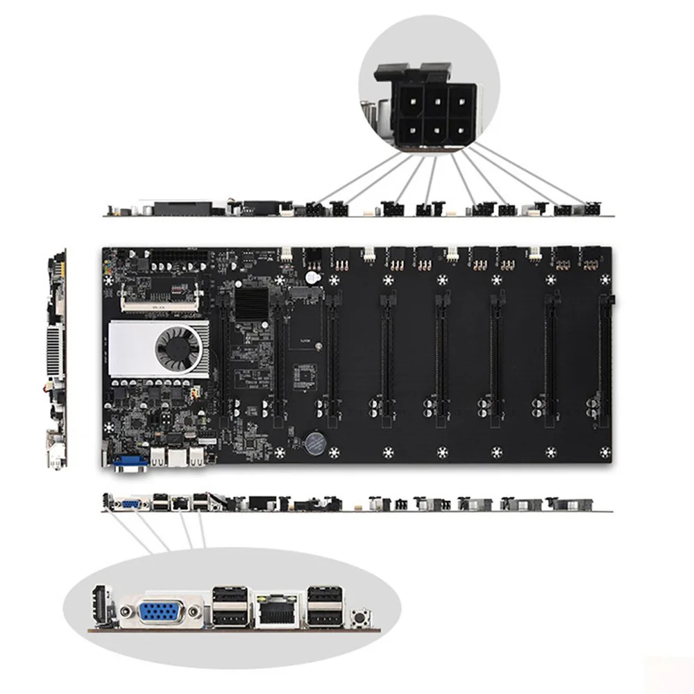 US $129.22 BTC37 Minier Motherboard CPU Set 8 miner Video Card Slot DDR3 Memory Adapter Integrated VGA Interface Low Power Consumption