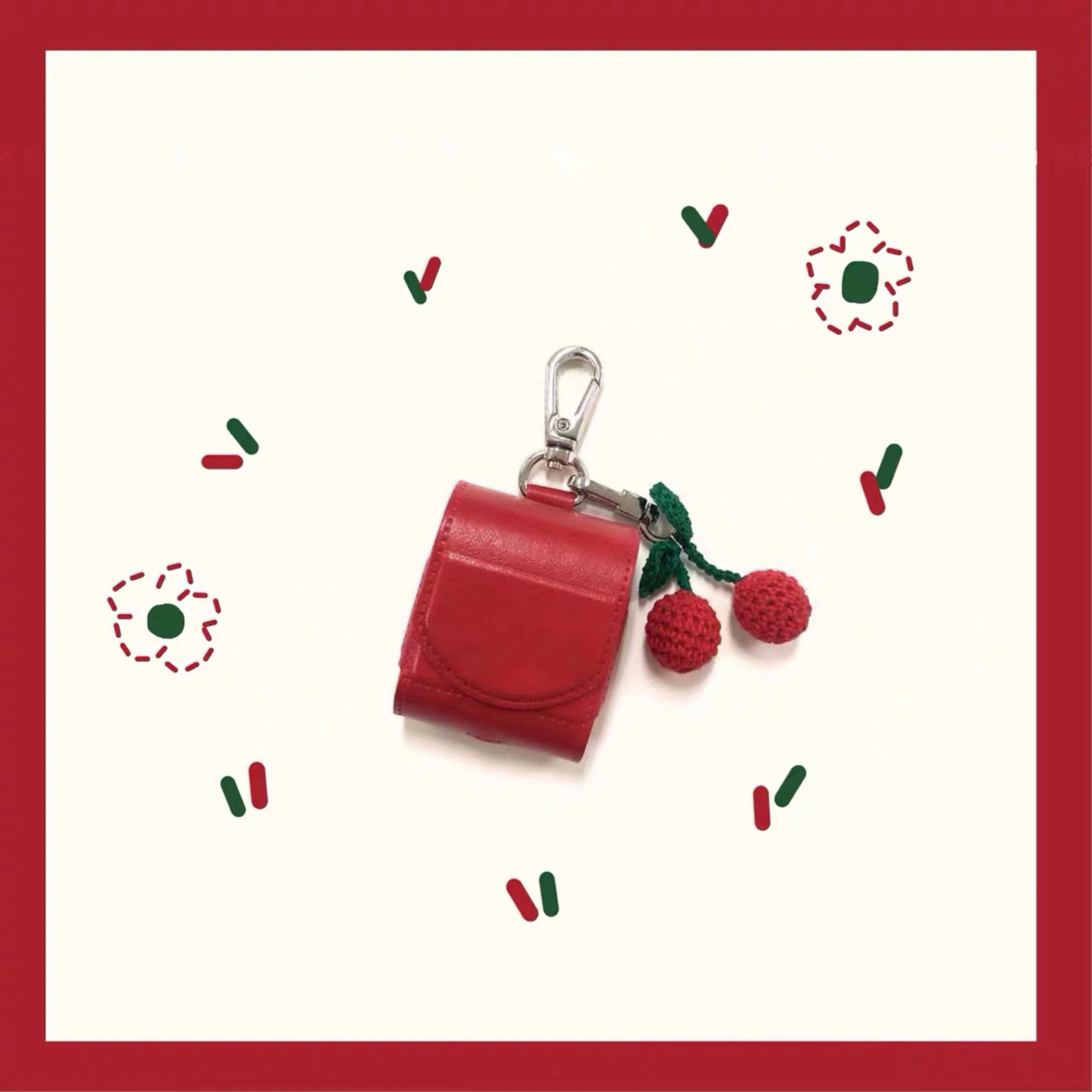 

Headphone Case For Airpods 2 Case Leather Luxury Red Cherry Cover For Apple Air Pods Protective With Key Rings Accessories cover