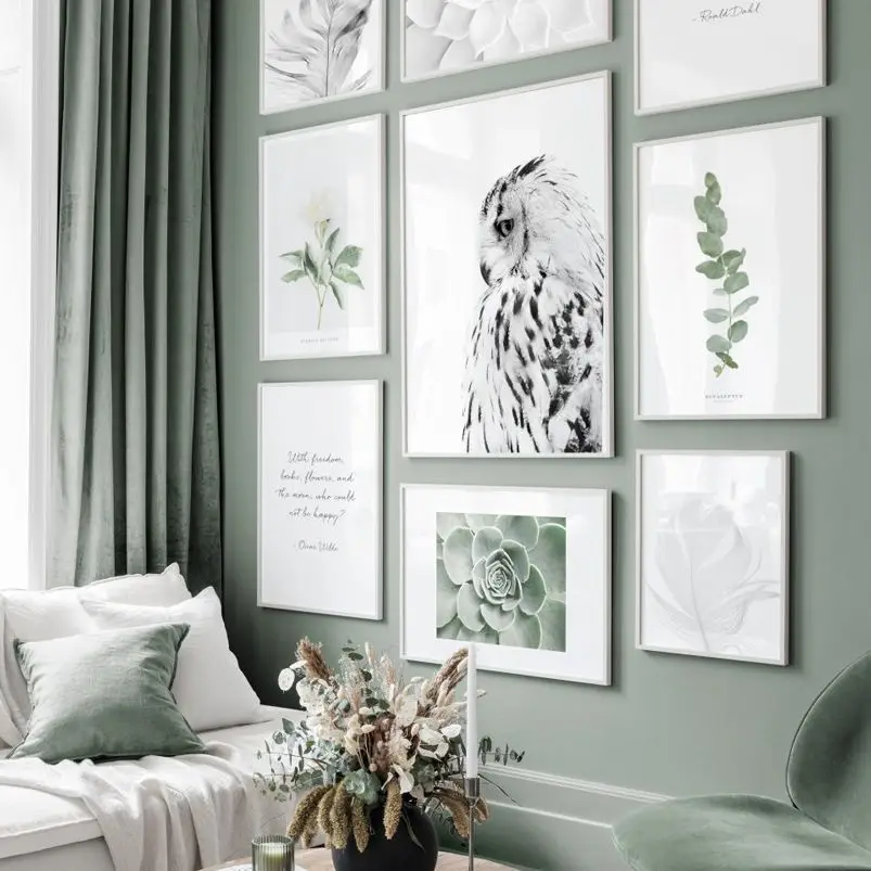 

Feather White Peony Owl Succulent Flower Cactus Nordic Poster Wall Art Print Canvas Painting Home Decor Pictures For Living Room