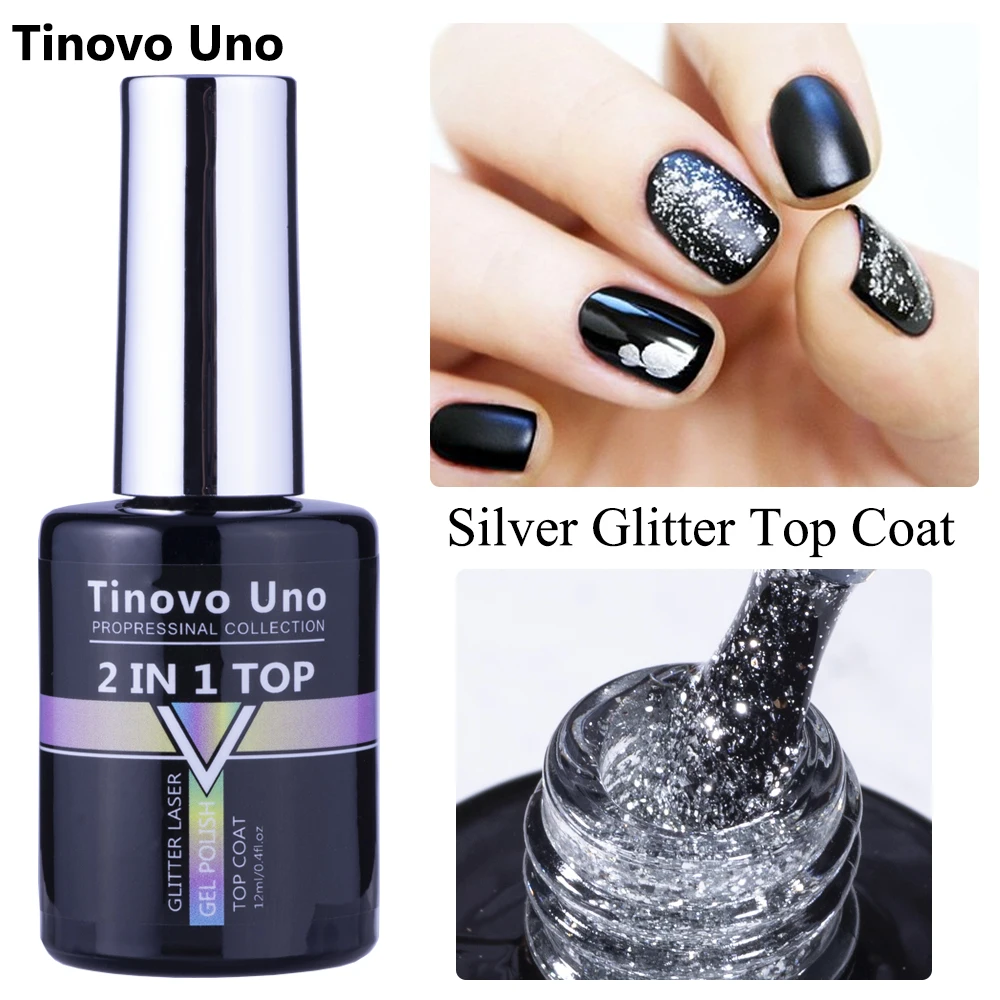 

Гель-лак для ногтей Tinovo Uno, блестящее верхнее покрытие, УФ-гели 12 мл, голографический прозрачный Гибридный лак 2 в 1 с блестками для творчества, дизайн ногтей