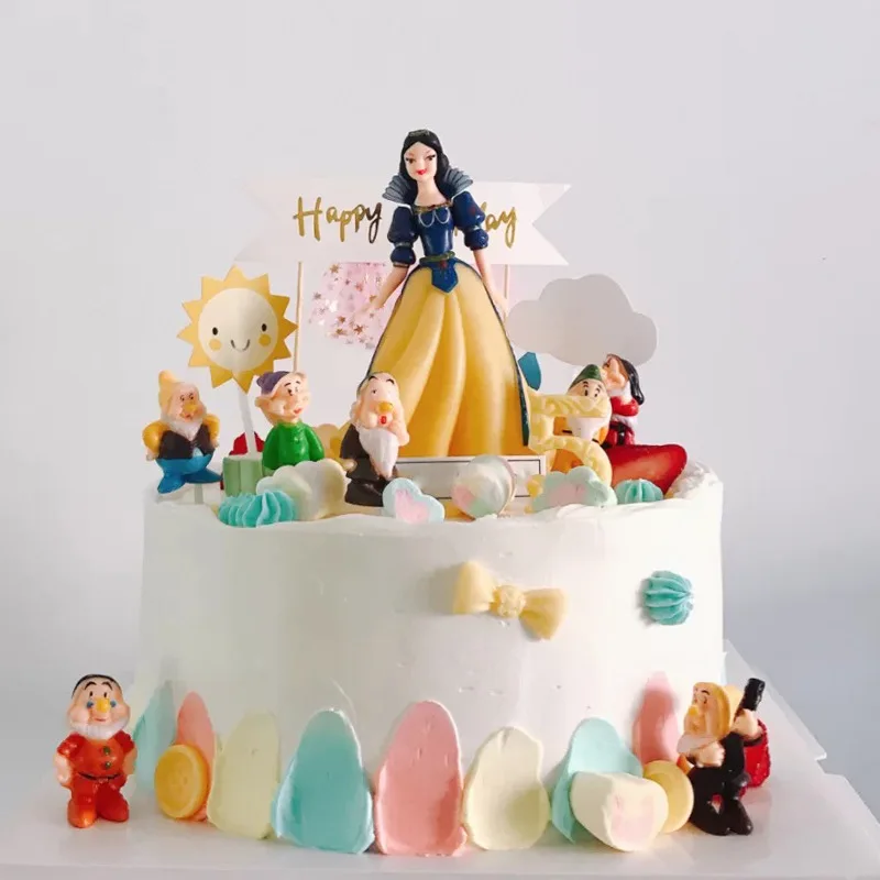 Artigos de festa da Branca de Neve, festa de feliz aniversário, topo de bolo  de princesa, vermelho, amarelo, azul marinho, 8 peças, topo de cupcake,  sete anões, princesa tutu : : Brinquedos