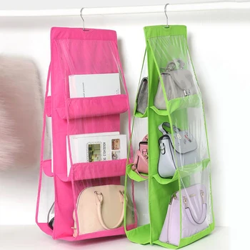 

6 Pocket Hanging Bag Dustproof DIY Foldable Double-sided 3 Layers Handbag Organizer Closet Door Sundry Storage Hanger
