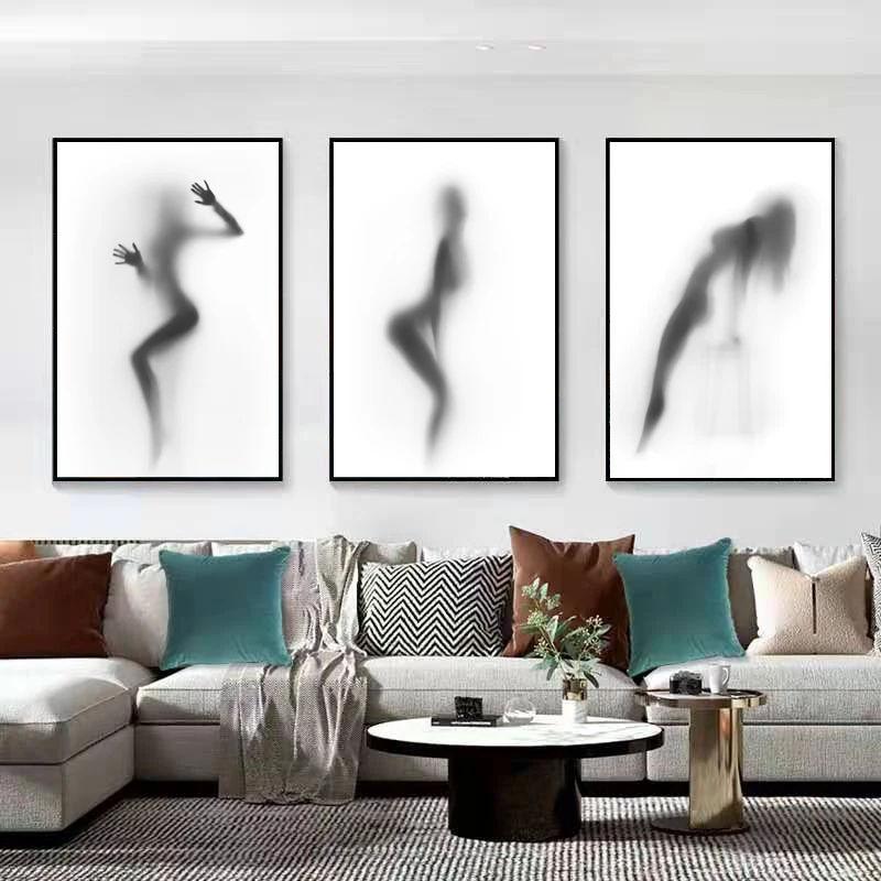 Modern Black And White Abstract Decorative Painting Character Beauty Poster And Mural Sketch Living Room Canvas Print