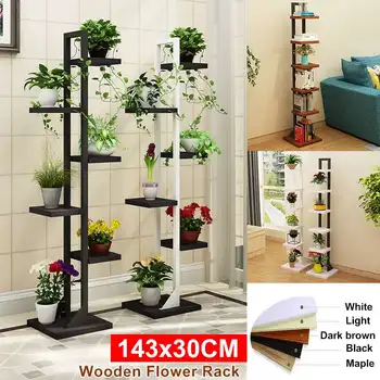 

Flower Shelf Nordic Indoor Home Balcony Decoration Rack Living Room Simple Flower Pot Wooden Multilayer Rack Green Dill 143x30CM