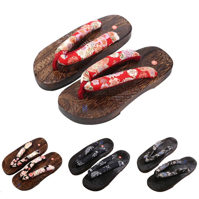 Ceny Kobiety mężczyźni pary sandały japoński tradycyjny Sakura Geta drewniaki Kimono Rount Toe drewniane buty Anime Cosplay na świeżym powietrzu klapki japonki