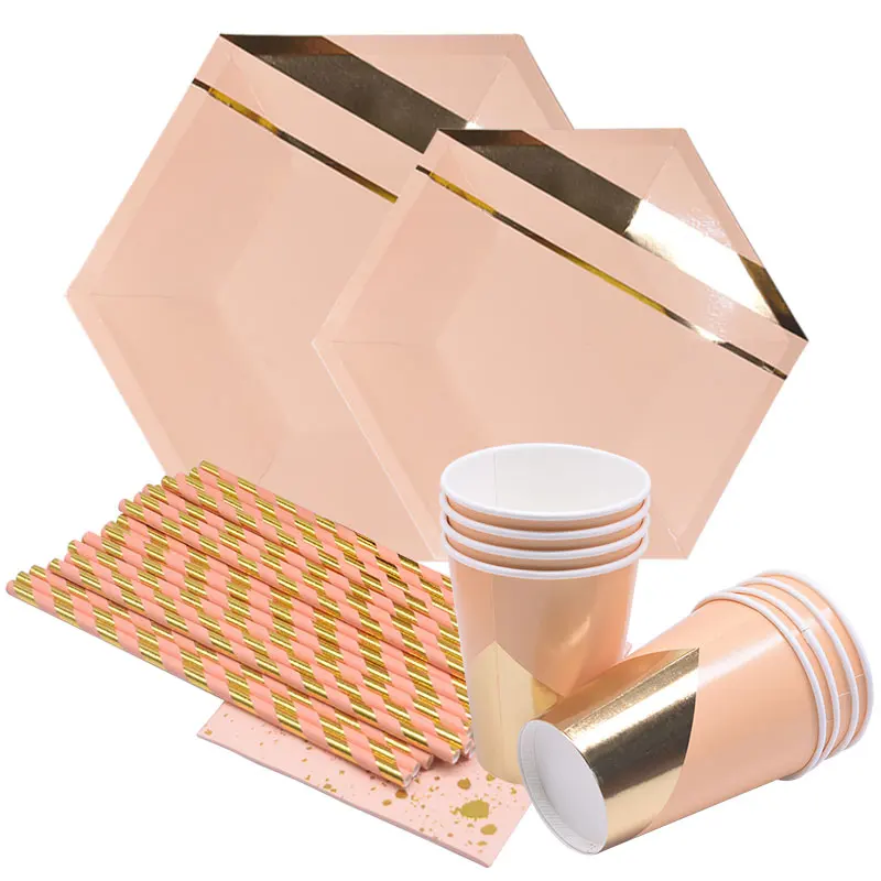 

Rose Gold Star Plates/Cups/Napkins/Straws Disposable Party Tableware Set For Kids Birthday Party Baby Shower Wedding Party Decor