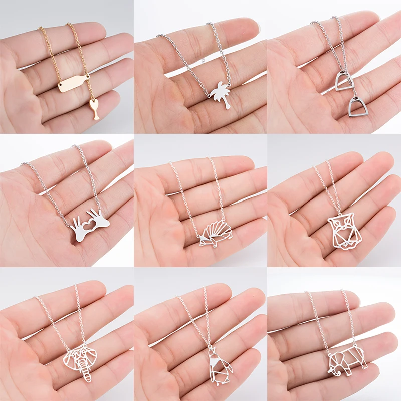 

FENGLI Women Stainless Steel Wine Glass Necklace Trendy Everyday Chain Pendant Hedgehog Elephant Penguin Animal Baby Gift