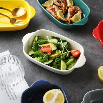 

MUZITY Ceramic Baking Plate Rectangular Baking Dishes with Double Handles Salad Plate Tableware