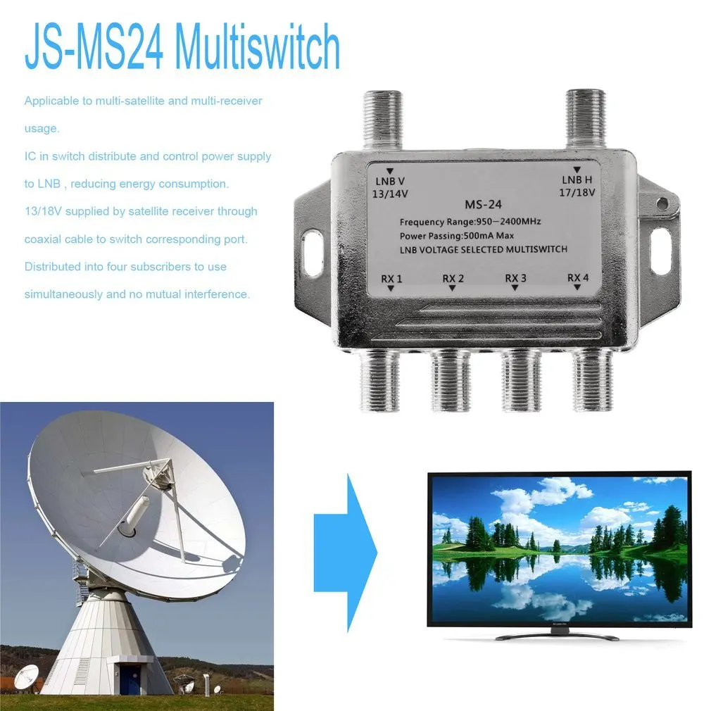 Mini Portable 2x4 Satellite Signal Multiswitch LNB Voltage Selected 950-2400MHz Multiswitch LNB Receiver Multiswitch