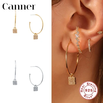 

Canner 925 Sterling Silver Hoop Earrings For Women Creative Thin Circle Round AAAAA CZ Earrings Fine Jewelry pendientes Mujer W4