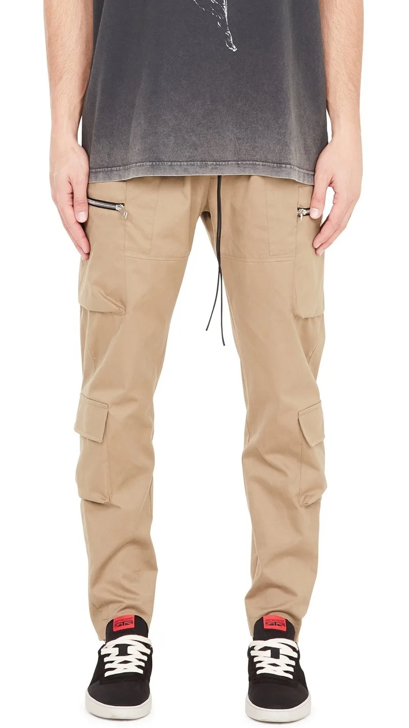 QoolXCWear Loose Fit Elastic Waist Cargo Pants Street Ankle Button Pants Large Pockets Casual Pants Fashion Cargo Pants L047