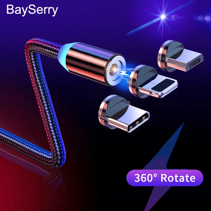 

BaySerry Magnetic Micro USB Cable For iPhone XR Samsung Xiaomi Mobile Fast Charging LED Charging USB Type C Cable Magnet Charger