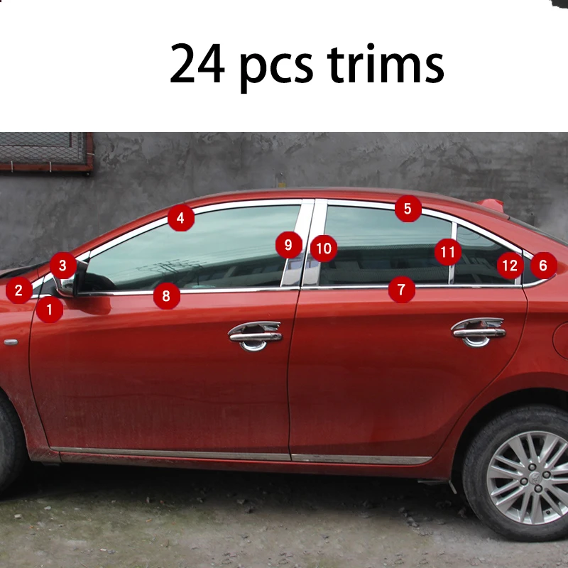 Lsrtw2017 304 Нержавеющая сталь окна автомобиля планки для Toyota Vios Yaris седан - Название цвета: 24 pcs trims