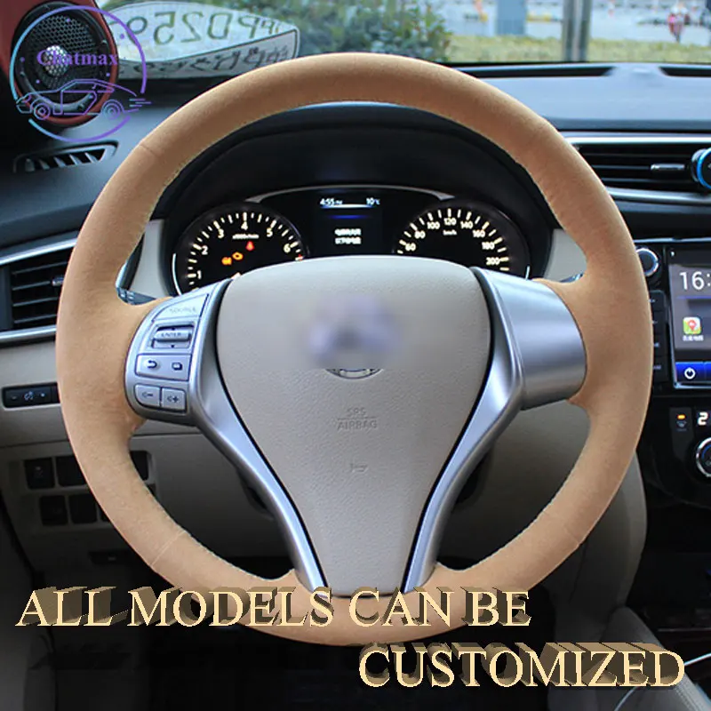 

Embroidery Alcantara Car Steering Wheel Cover For Nissan X-trail 2013 2014 2015 2016 2017-2020 Hand Sewing Holder On Wrap