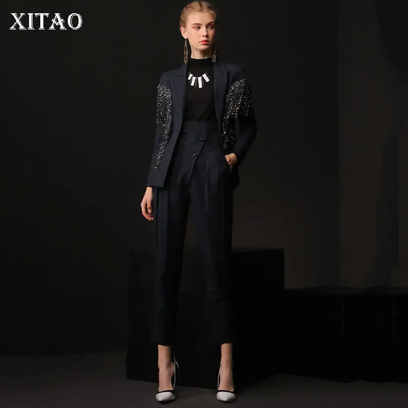 XITAO/клетчатое Женский комплект 2 шт. с блестками и кисточками Мода 2019 года сезон