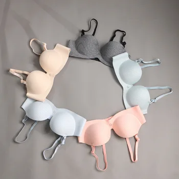 

Shantou Non-Steel Ring Bra Push up Stripes Solid Seamless Bra Nvgu Thick-