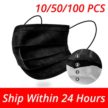 

4-layer Mask Disposable Black Mouth Face Masks Non-Woven Meltblown Cloth Mask Anti-Dust Mask Filter Activated Anti Pollution