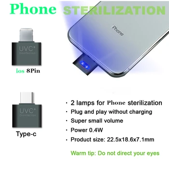 

Cell Phone UVC Lamp Sterilizer Portable UV Light Sterilization Lamp 253 nm 5V UV Disinfection Light For iPhone 8Pin Type c USB