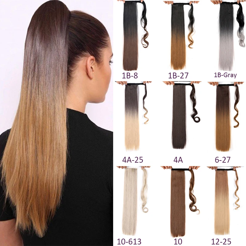 

Long Straight Ponytail Ombre Hairpiece Wrap Around Ponytail Clip In Extension Drawstring Synthetic False Hair Ponytails Msglamor