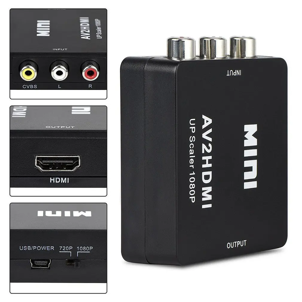 Портативный черный размер RCA AV в HDMI конвертер/адаптер подходит для Gamecube nintendo sega Genes NES SNES N64