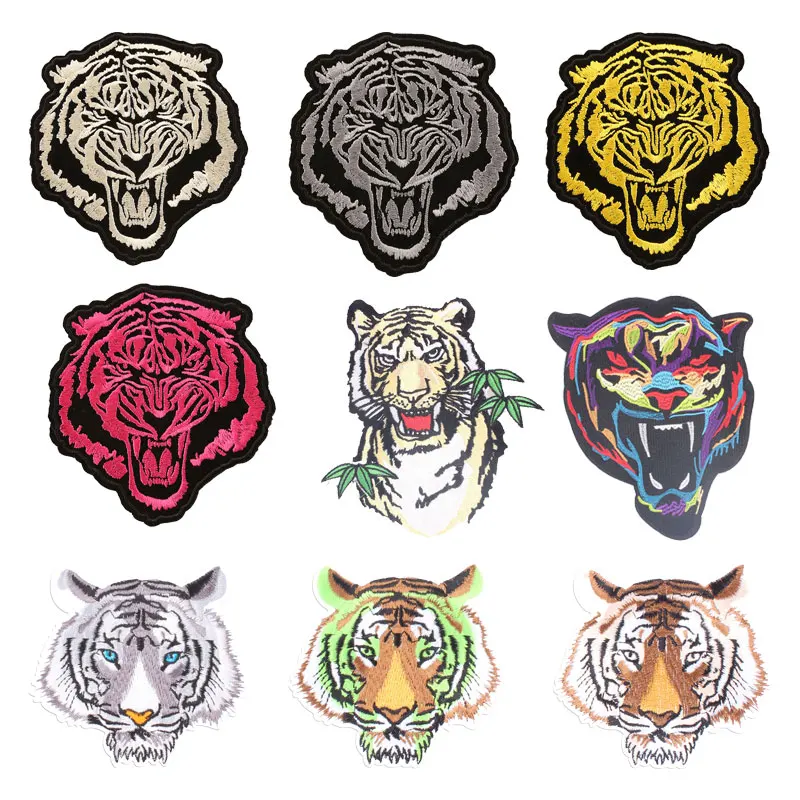

Tiger Head Patches Sticker Iron Clothes Heat Transfer Applique Embroidered Application Cloth Fabric Sequin Animal Patch Applique