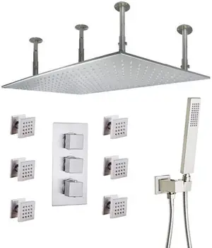

Luxury Shower System 16x32 Inch LED Constant Temperature Ceiling Shower Set with body jets and Brass Handheld Shower Head