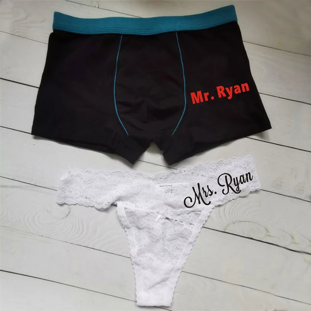 Personalized mr and mrs underwear set Gift for newly weds Letter Print  Wedding Bride Lace Briefs Matching Groom mens boxers - AliExpress